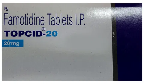 Topcid 20 Tablet Box/Carton showing the Front face.