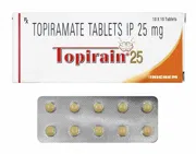 Topirain 25 Mg Tablet Box/Carton + Blister Pack showing the Front face.