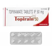 Topirain 50 Tablet Box/Carton + Blister Pack showing the Front/Back face.