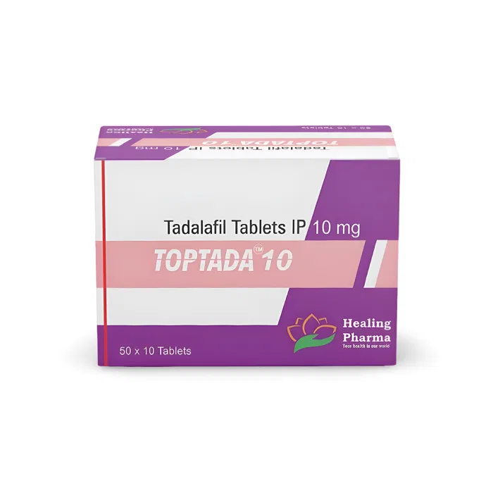 Toptada 10 Mg Tablet Box/Carton showing the Front face.
