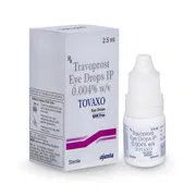 Tovaxo Eye Drop BAK Free Box/Carton + Eye Drops Bottle showing the Front face.