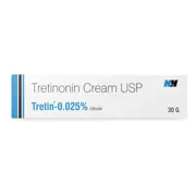 Tretin 0.025% Cream Tube showing the Front face.
