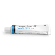Tretin 0.025% Cream Tube showing the Front face.