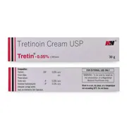 Tretin 0.05% Cream Tube showing the Front and Back face.