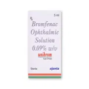 Unibrom eye drops 5ml Eye Drops Bottle showing the Front face.