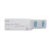 Valcivir 500 Mg Box/Carton + Blister Pack showing the Front face.