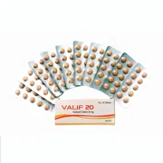 Valif 20 Mg Box/Carton + Blister Pack showing the Front face.