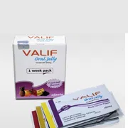 Valif Oral Jelly 20 Mg Box/Carton + Sachet showing the Front face.
