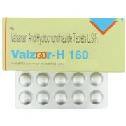 Valzaar-H 160 Tablet Box/Carton + Blister Pack showing the Front face.