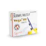 Vega 100 Mg Tablet Box/Carton showing the Front face.