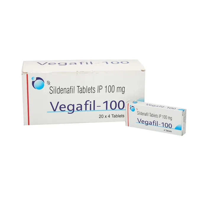 Vegafil 100 Mg Box/Carton + Box/Carton showing the Front face.