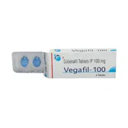 Vegafil 100 Mg Box/Carton + Blister Pack showing the Front face.