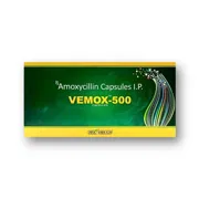 Vemox 500 Mg Capsule Box/Carton showing the Front face.