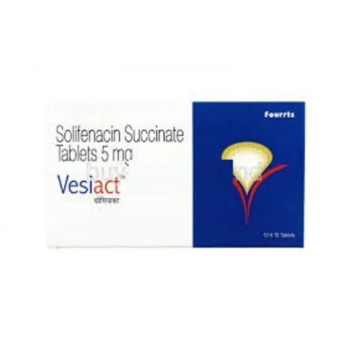 Vesiact 5 Mg Tablet Box/Carton showing the Front face.