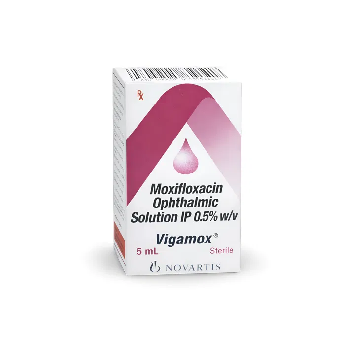 Vigamox Ophthalmic Solution Box/Carton showing the Front face