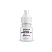 Vigamox Ophthalmic Solution Eye Drops Bottle showing the Front face