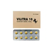 Vilitra 10 Mg Box/Carton + Blister Pack showing the Front face.