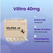 Vilitra 40 Mg Box/Carton + Blister Pack showing the Front face.