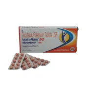Voltaflam 50 Mg Box/Carton + Blister Pack showing the Front face.