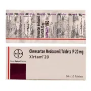 Xirtam 20 Tablet Box/Carton + Blister Pack showing the Front and Back face.