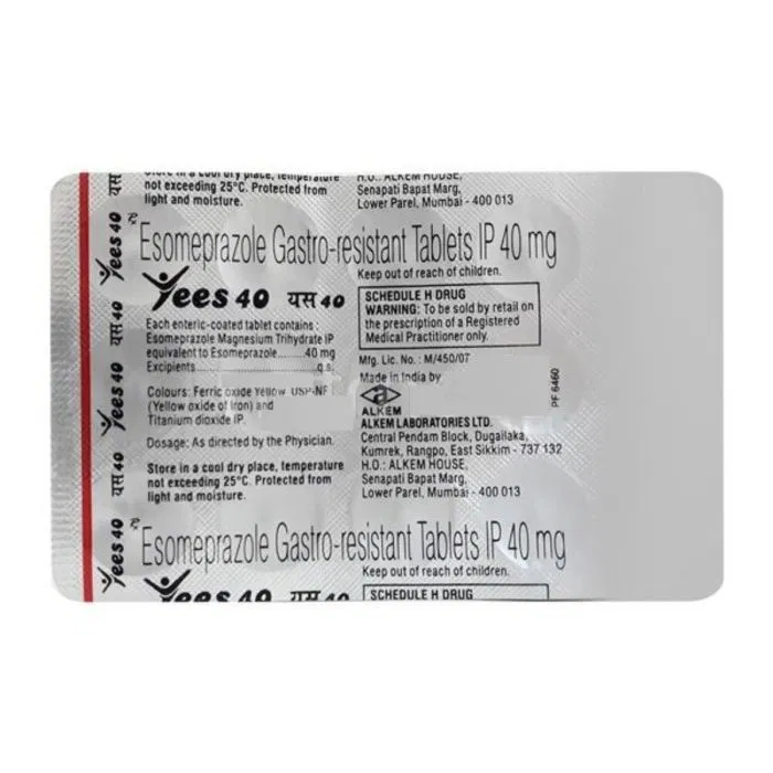 Yees 40 Mg Tablet strip back view.
