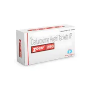 Zocef 250 Tablet Box + Blister Pack Showing the Front face