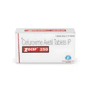 Zocef 250 Tablet Box + Blister Pack Showing the Front face