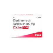 Zoclar 500 Mg Tablet Box/Carton showing the Front face