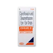 Zoxan D 5 ML eyedrop bottle front view.